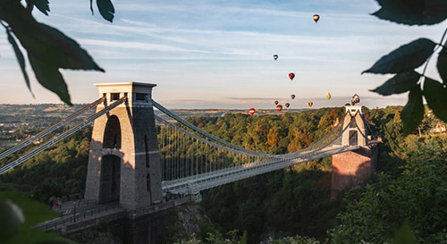 Bristol suspension bridge with balloons
