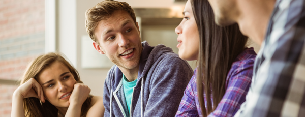 Students talking and studying together 600x230