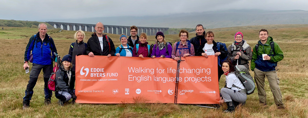 Yorkshire Three Peaks 2018 group with banner 800x307